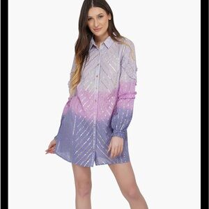 NWT America and Beyond Very Peri Cotton Shirt Dress Purple Gold Metallic